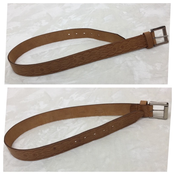 Brazilian Leather Belt Tan Embossed Floral Small - Picture 5 of 8